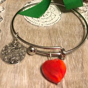 Red Heart Bangle Bracelet